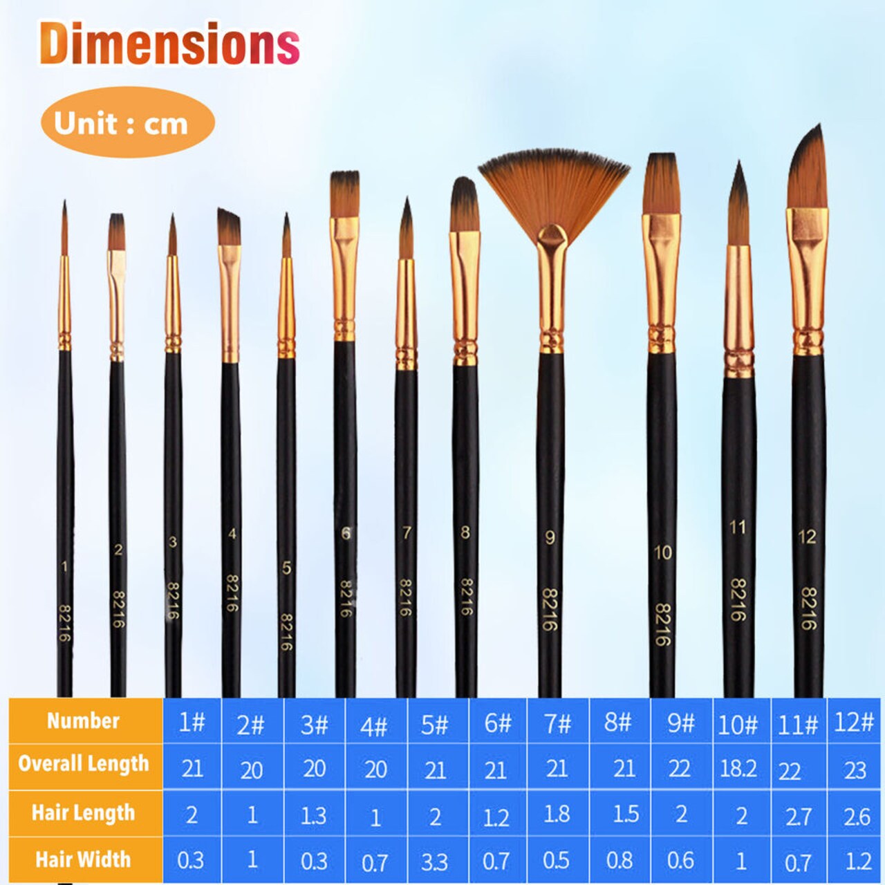 12Pcs Artist Paint Brushes Set Art Acrylic Oil Water Color Painting.